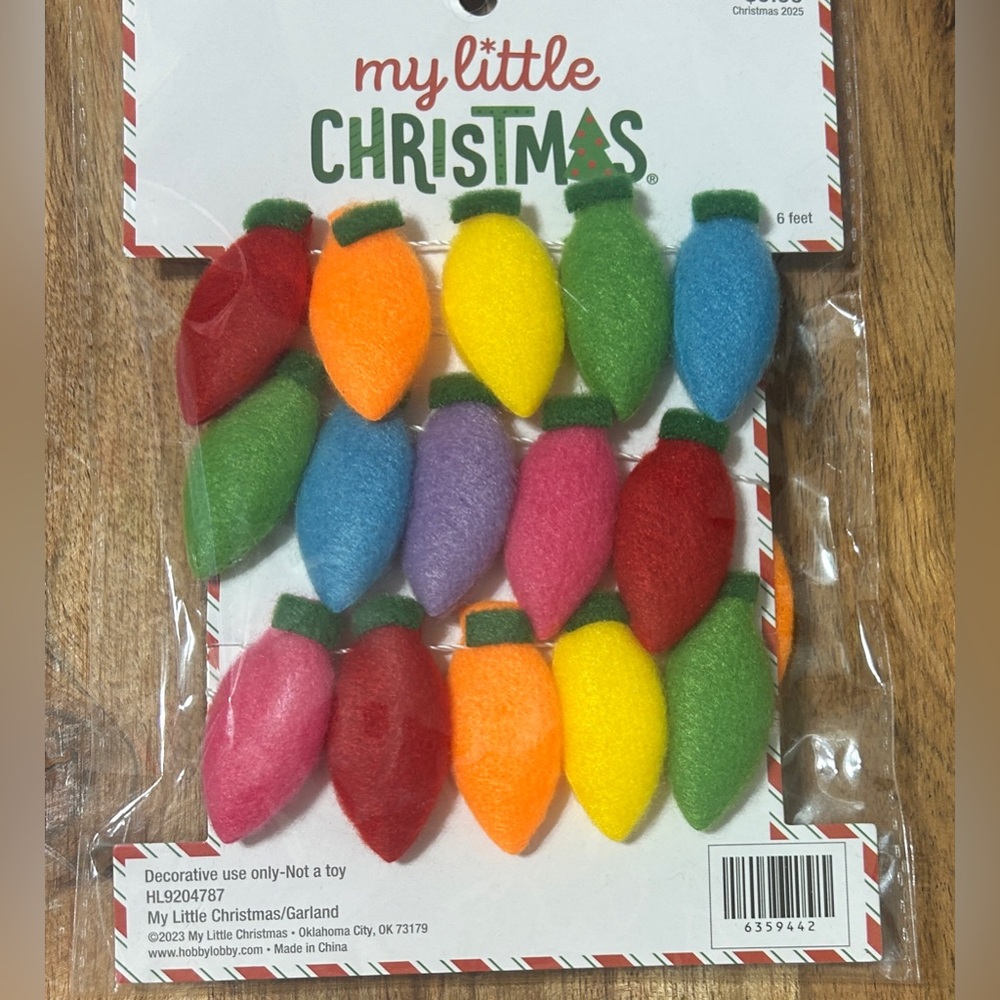 My Little Christmas Mini Garland Christmas Lights Felt/Fabric 6 feet NEW